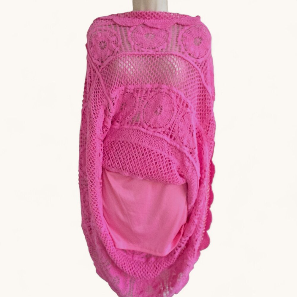 POL Bubblegum Pink Tiered Ruffled Flowy Crochet Maxi Skirt - Picture 2 of 7